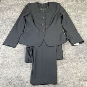 New Emily 2 Piece‎ Pant Suit Women's 12 Charcoal Gray Button Polyester Business